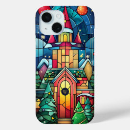 Funda Para iPhone 15 Escena Invernal de Vidrio Emplomado con Monograma 