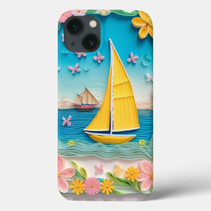 Funda Para iPhone 13 Escena natural con barco de vela con papel enrolla