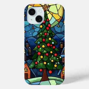 Funda Para iPhone 15 Escena Navideña de Árbol de Navidad de Vidrio Empl