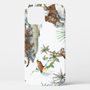 Funda Para iPhone 12 Escena tropical de color de agua de leopardo de la