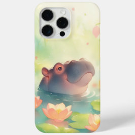 Funda Para iPhone 15 Pro Max Escondite Floral del Estanque de Hipopótamos en el