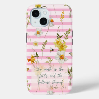 Funda Para iPhone 15 Escritura de moda con franja rosa y narcisos amari