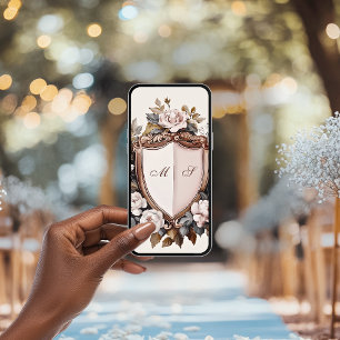 Funda Para iPhone 13 Escudo Boda Rococo de Viñetas Peonies Rosa