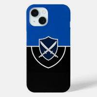Escudo con espadas cruzadas en azul y negro