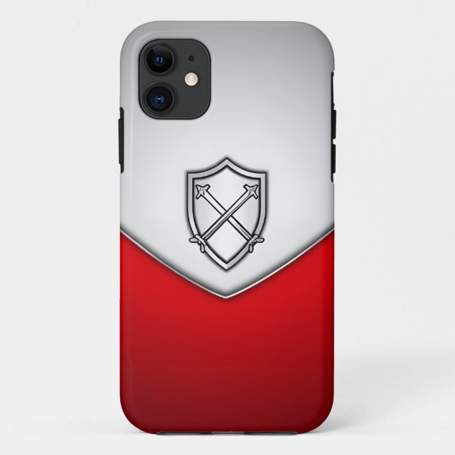 Funda De Case-Mate Para iPhone Escudo con espadas cruzadas Plata y Rojo (Reverso)