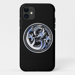 Funda Para iPhone 11 Escudo de dragón cromado en impresión en negro