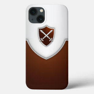 Funda Para iPhone 13 Escudo plateado y marrón con espadas cruzadas