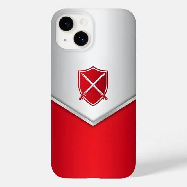 Funda De Case-Mate Para iPhone Escudo plateado y rojo con espadas cruzadas (Reverso )