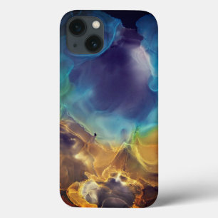 Funda Para iPhone 13 Espacio Nebula amarillo azul Alcohol Tinta arte