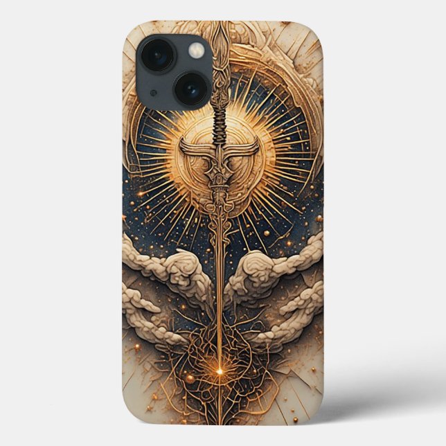Funda De Case-Mate Para iPhone Espada Celestial con Alas de Ángel (Reverso)