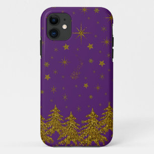 Funda Para iPhone 11 Espantoso árbol de Navidad dorado, estrellas, niev