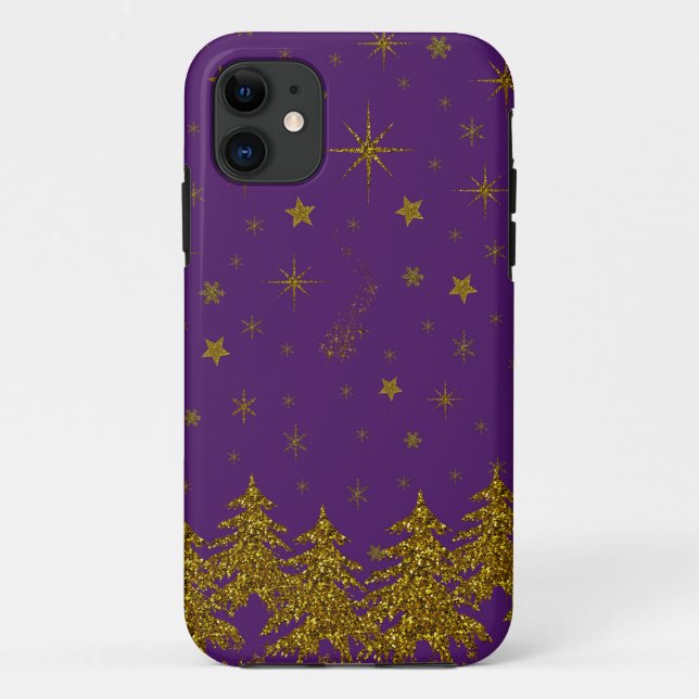Funda De Case-Mate Para iPhone Espantoso árbol de Navidad dorado, estrellas, niev (Reverso)