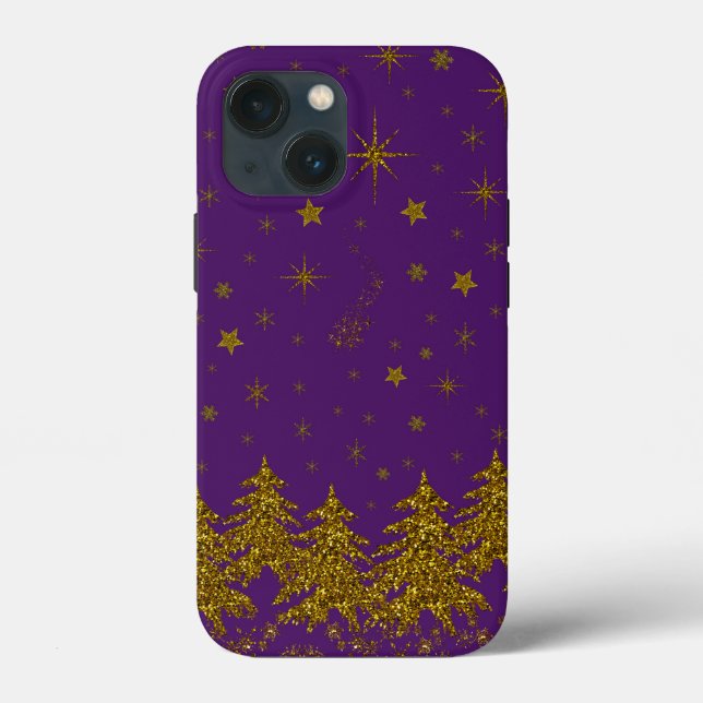 Funda De Case-Mate Para iPhone Espantoso árbol de Navidad dorado, estrellas, niev (Reverso )