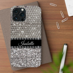 Funda Para iPhone 15 Esparkle plateado Glam Bling Metalizado personaliz