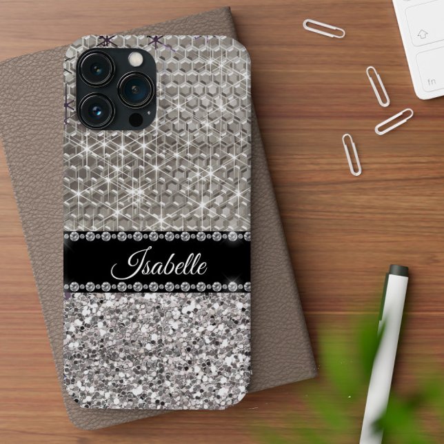 Funda De Case-Mate Para iPhone Esparkle plateado Glam Bling Metalizado personaliz (Subido por el creador)