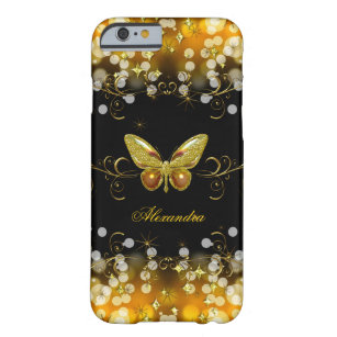 Funda Barely There Para iPhone 6 Espárragos de mariposa negra de oro exótico