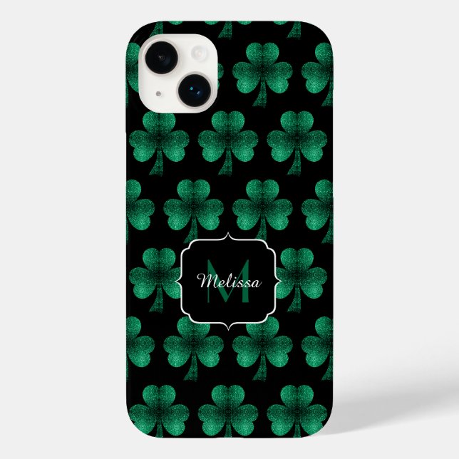 Funda De Case-Mate Para iPhone Espárragos verdes esmeraldas Monograma negro de Sh (Reverso )