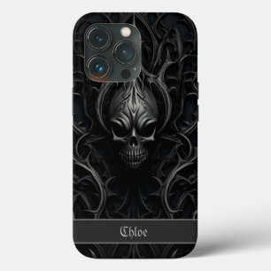 Funda Para iPhone 13 Pro Espectacular cráneo gótico negro y gris