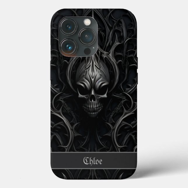 Funda De Case-Mate Para iPhone Espectacular cráneo gótico negro y gris (Reverso )
