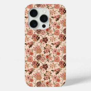 Funda Para iPhone 15 Pro Espectacular patrón floral marrón