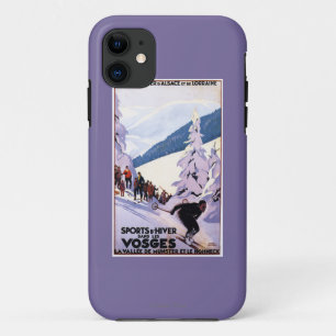 Funda Para iPhone 11 Espectadores que miran el poster del esquiador