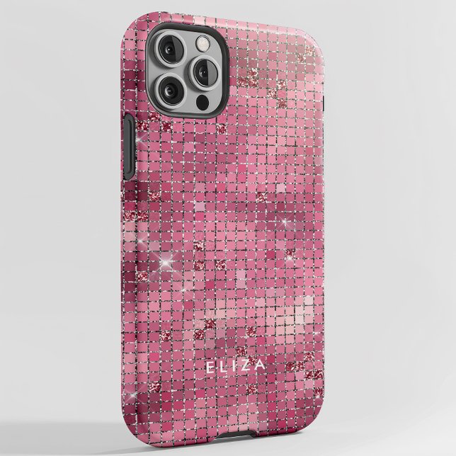 Funda De Case-Mate Para iPhone Espejo disco rosado retro | Monograma (A glam, dark pink disco inspired phone case)
