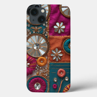 Funda Para iPhone 13 Espejo vertical indio y bordado de hilo
