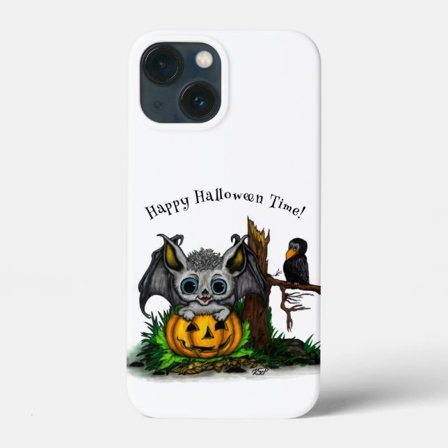 Funda De Case-Mate Para iPhone Esperando Halloween , Cute Bat y Raven (Reverso )