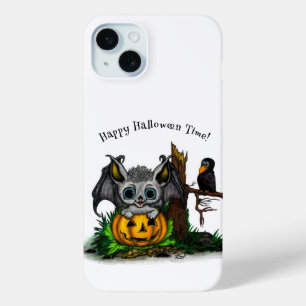 Funda Para iPhone 15 Mini Esperando Halloween , Cute Bat y Raven