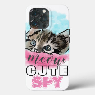 Funda Para iPhone 13 Pro "ESPÍA ADORABLE" Gato Divertido Rosa Azul