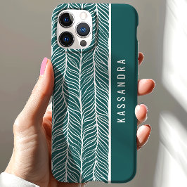 Funda Para iPhone 15 Espina de arenque verde y blanco con nombre person