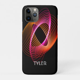 Funda Para iPhone 11 Pro Espiral de luz rosa y naranja, nombre en texto bla