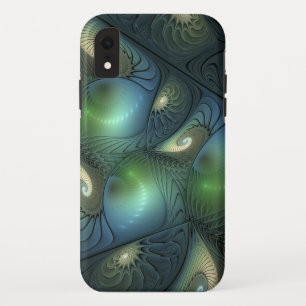 Funda Para iPhone XR Espirales de Guay Arte Fractal Beige Verde Turques
