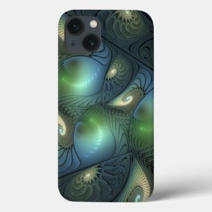 Funda Para iPhone 13 Espirales Verde azulado Beige Verde Resumen arte f