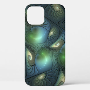 Funda Para iPhone 12 Pro Espirales Verde azulado Beige Verde Resumen arte f