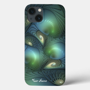 Funda Para iPhone 13 Espirales Verde azulado Beige Verde Resumen Nombre
