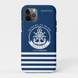 Funda Para iPhone 11 Pro Espíritu Náutico Ancla, Rueda, Azul Marino