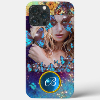 FUNDA PARA iPhone 13 PRO MAX ESPOSA AZUL DE LA MARIPOSA,MONOGRAMA DE LA GAMA DE