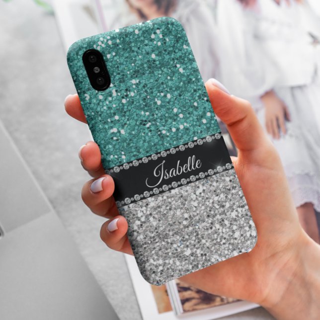 Funda De Case-Mate Para iPhone Espuma Verde azulada de plata Glam Bling personali (Subido por el creador)