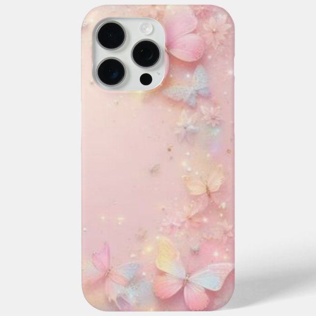 Funda De Case-Mate Para iPhone Espumoso azul pastel con mariposa rosa iPhone C (Reverso )