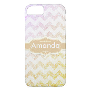 Funda Para iPhone 8/7 *~* Espumoso Ombre Purpurina Blanco Chevron