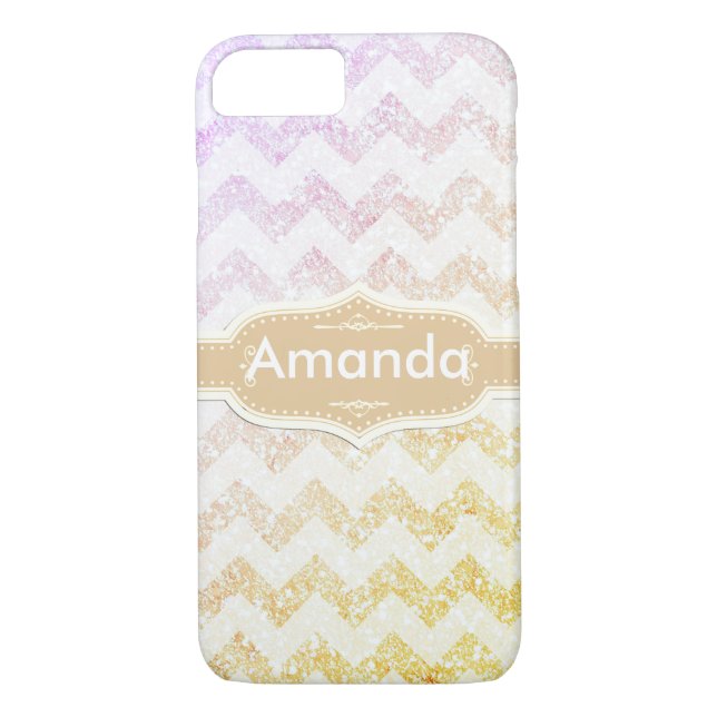 Funda De Case-Mate Para iPhone *~* Espumoso Ombre Purpurina Blanco Chevron (Reverso)