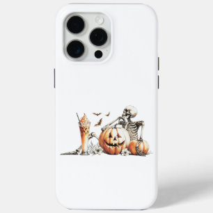 Funda Para iPhone 15 Pro Max Esqueleto con calabaza y bebida. Halloween.
