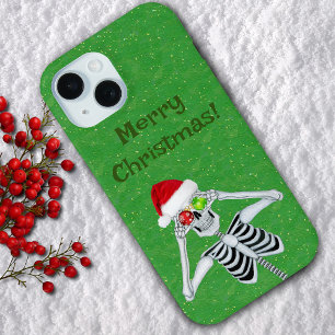 Funda Para iPhone 15 Esqueleto de Creepmas sobre Ornamentos de Santa Ha