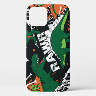Funda Para iPhone 12 Esqueleto de dinosaurio, patrón ininterrumpido.