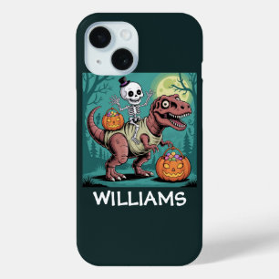 Funda Para iPhone 15 Esqueleto de Halloween Personalizado Montando Dino