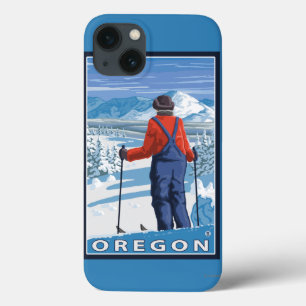 Funda Para iPhone 13 Esquiador Admiring - Poster de Viajes Vintage