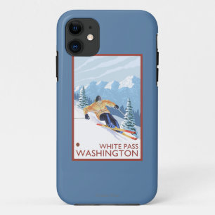 Funda Para iPhone 11 Esquiador de la nieve de Downhhill - paso blanco,