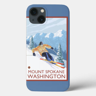 Funda Para iPhone 13 Esquiador de nieve cuesta abajo - Monte Spokane,