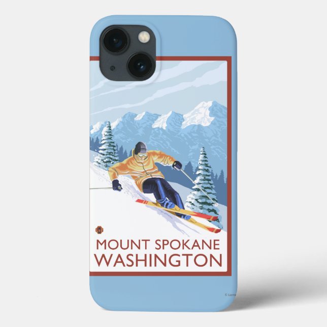 Funda De Case-Mate Para iPhone Esquiador de nieve cuesta abajo - Monte Spokane, (Reverso)